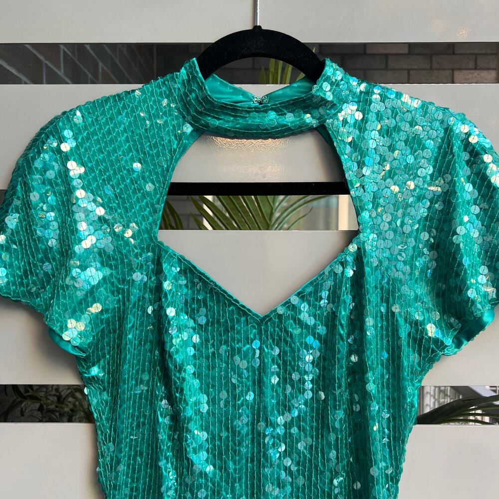 Niteline Vintage Turquoise Sequin Party Cocktail Dress Size 6 - Picture 4 of 6